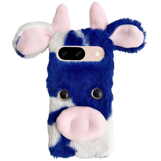 For Google Pixel 9 / 9 Pro Fluffy Cows Ear Cover Shockproof TPU Phone Case - Blue