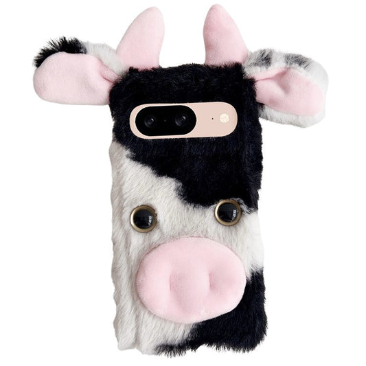 For Google Pixel 9 / 9 Pro Fluffy Cows Ear Cover Shockproof TPU Phone Case - Black