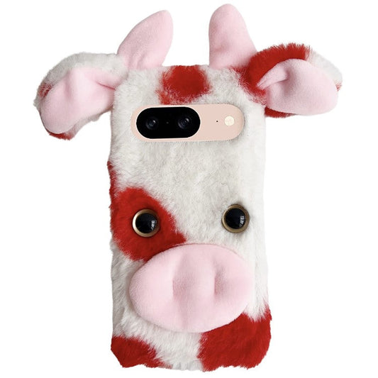 For Google Pixel 9 / 9 Pro Fluffy Cows Ear Cover Shockproof TPU Phone Case - Red