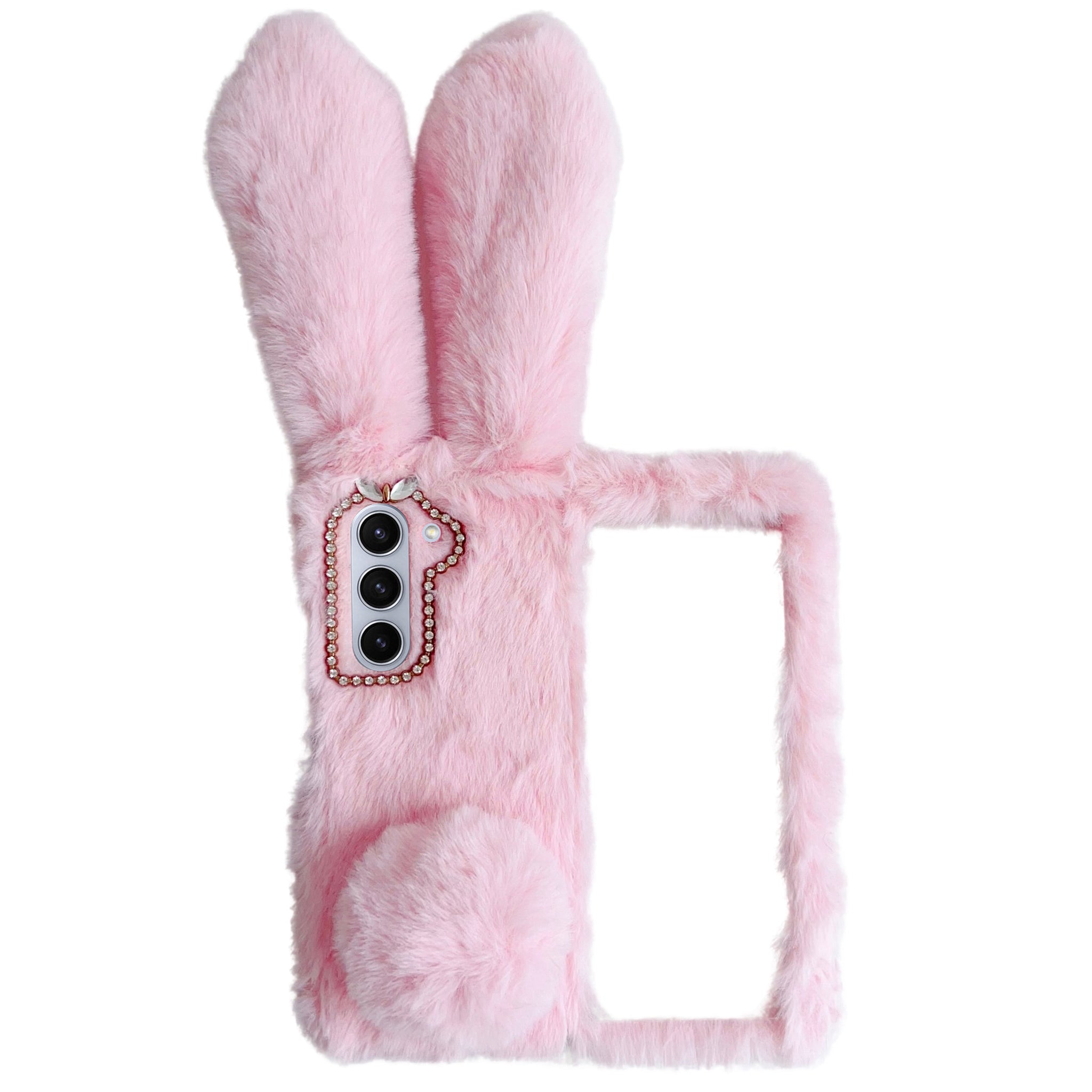 Folding Phone Case for Samsung Galaxy Z Fold6 5G Fluffy Rabbit Ears Acrylic Cover - Pink