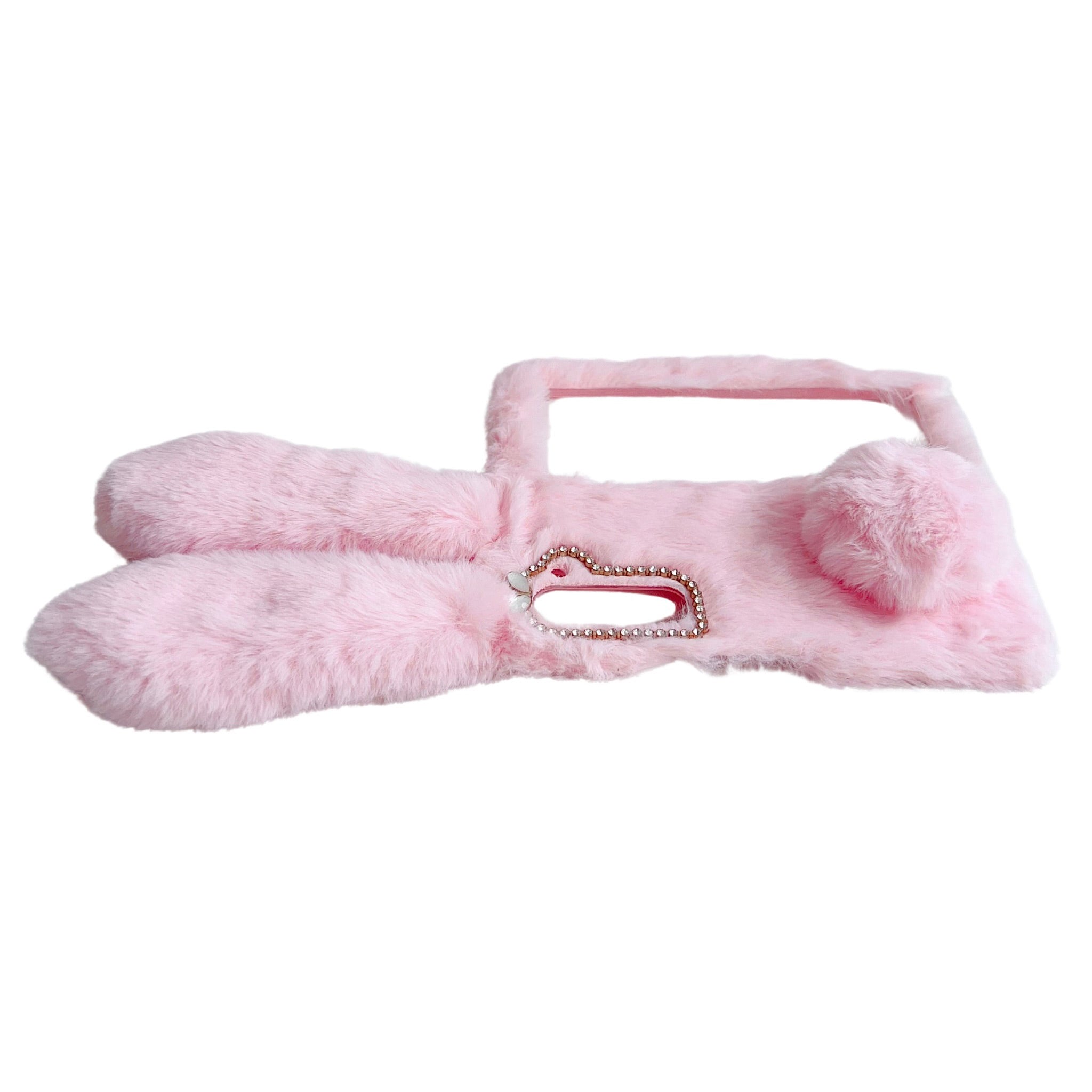 Folding Phone Case for Samsung Galaxy Z Fold6 5G Fluffy Rabbit Ears Acrylic Cover - Pink