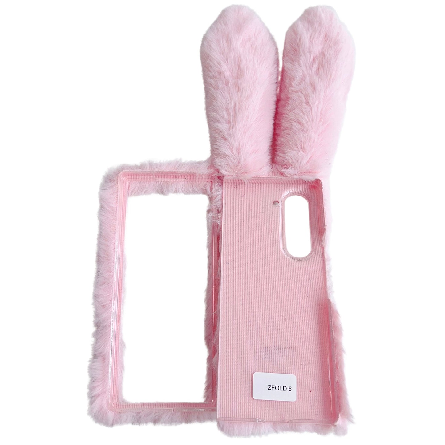 Folding Phone Case for Samsung Galaxy Z Fold6 5G Fluffy Rabbit Ears Acrylic Cover - Pink