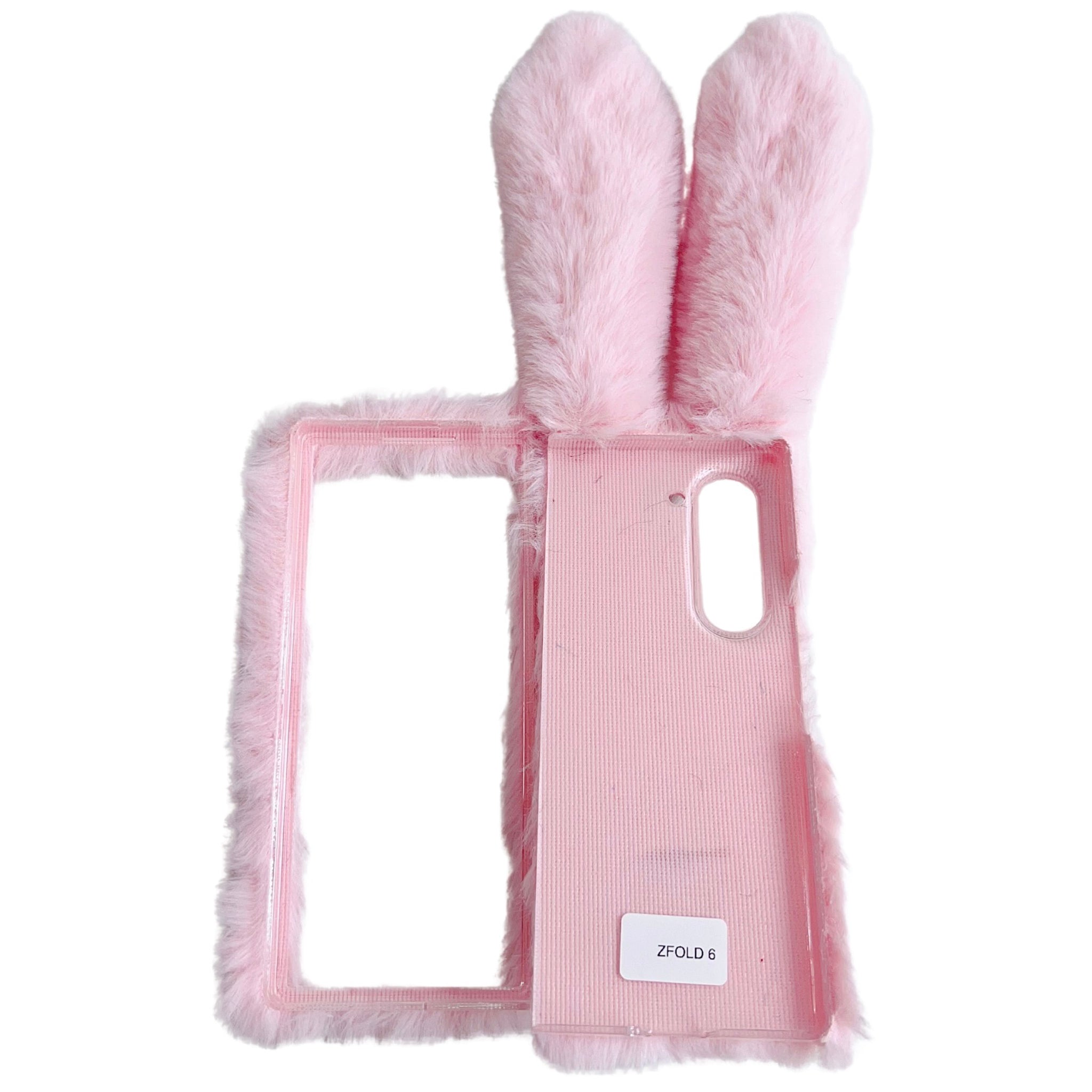 Folding Phone Case for Samsung Galaxy Z Fold6 5G Fluffy Rabbit Ears Acrylic Cover - Grey