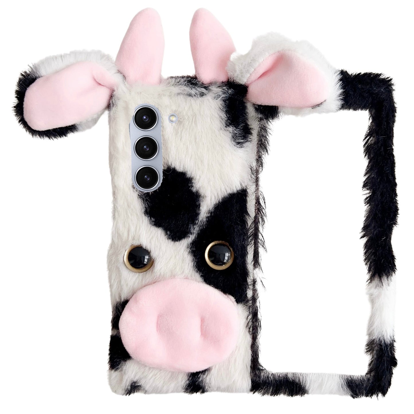 Folding Phone Case for Samsung Galaxy Z Fold6 5G Fluffy Cows Ear Acrylic Cover - Black