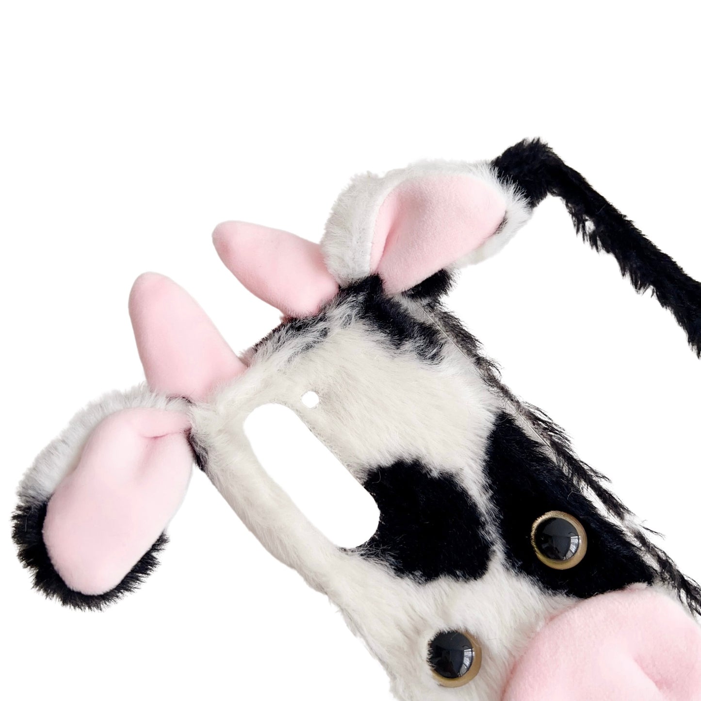 Folding Phone Case for Samsung Galaxy Z Fold6 5G Fluffy Cows Ear Acrylic Cover - Black