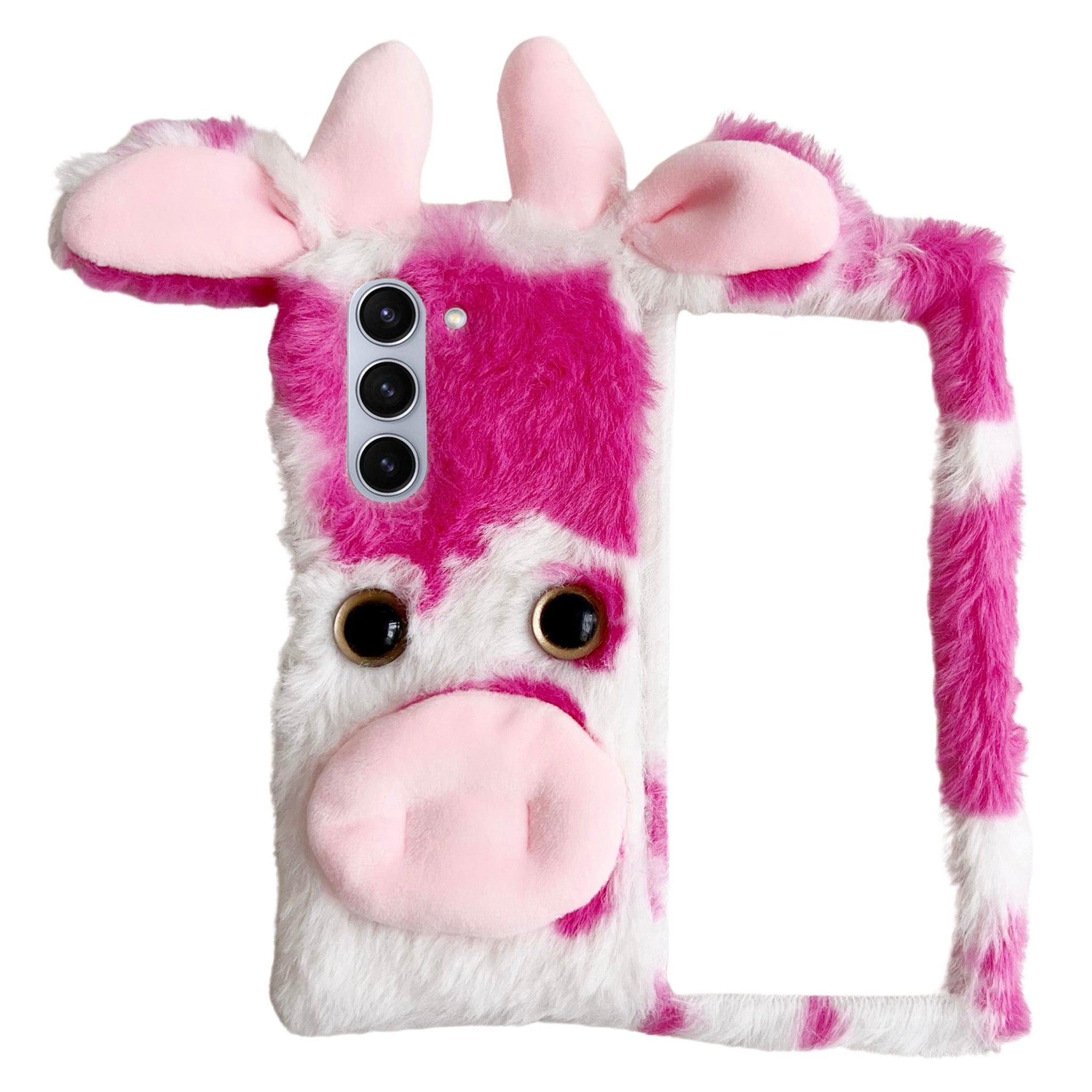 Folding Phone Case for Samsung Galaxy Z Fold6 5G Fluffy Cows Ear Acrylic Cover - Rose
