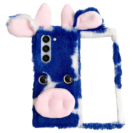 Folding Phone Case for Samsung Galaxy Z Fold6 5G Fluffy Cows Ear Acrylic Cover - Blue