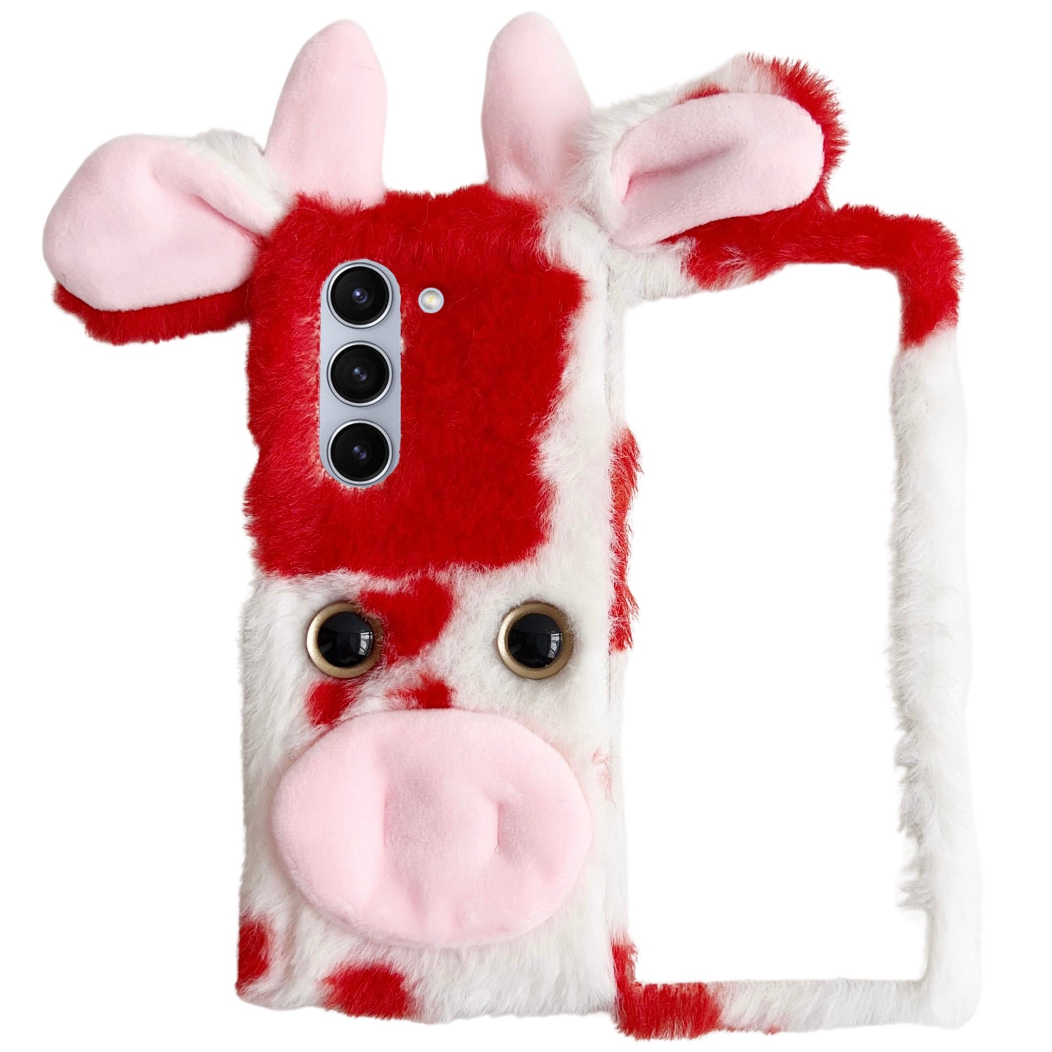 Folding Phone Case for Samsung Galaxy Z Fold6 5G Fluffy Cows Ear Acrylic Cover - Red