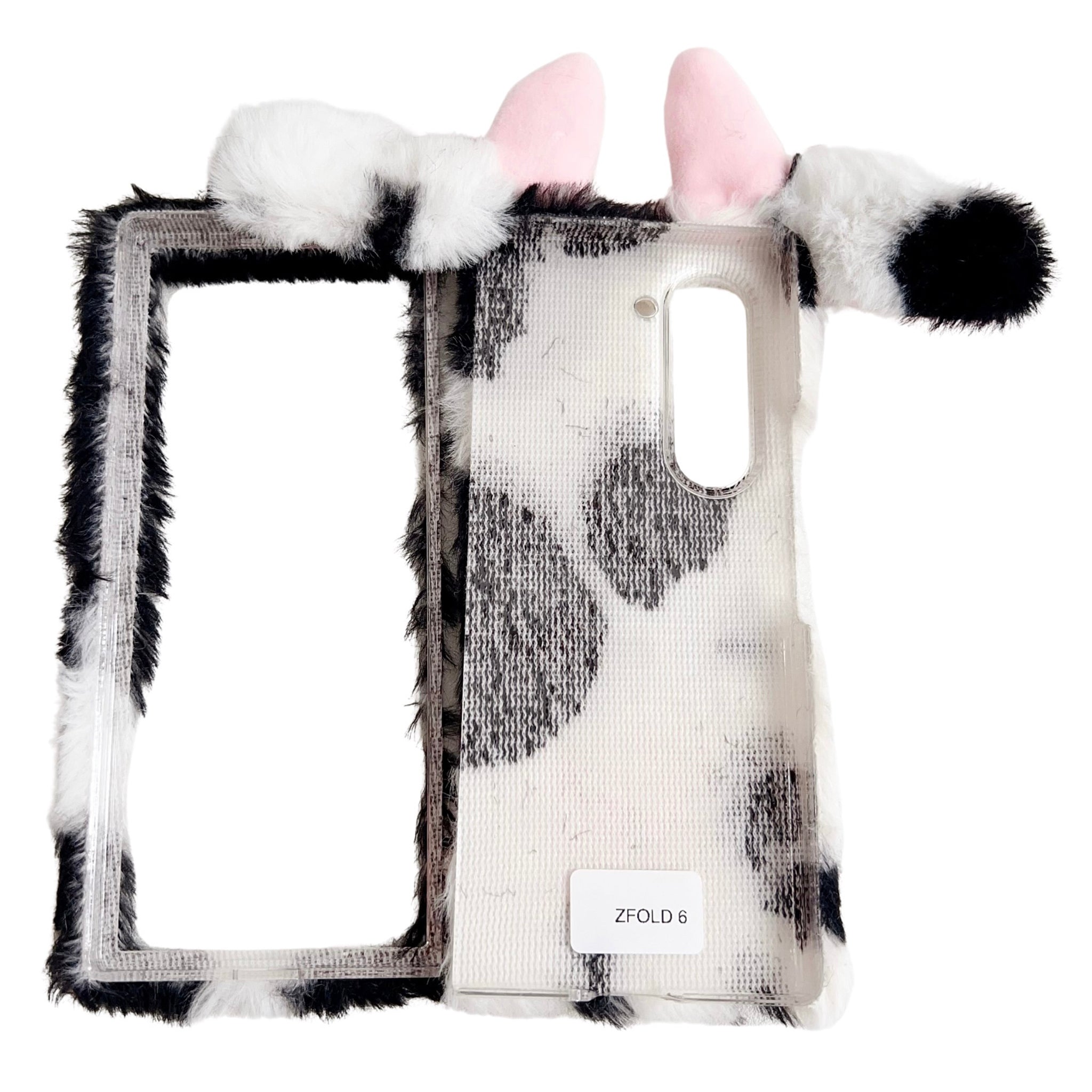 Folding Phone Case for Samsung Galaxy Z Fold6 5G Fluffy Cows Ear Acrylic Cover - Red
