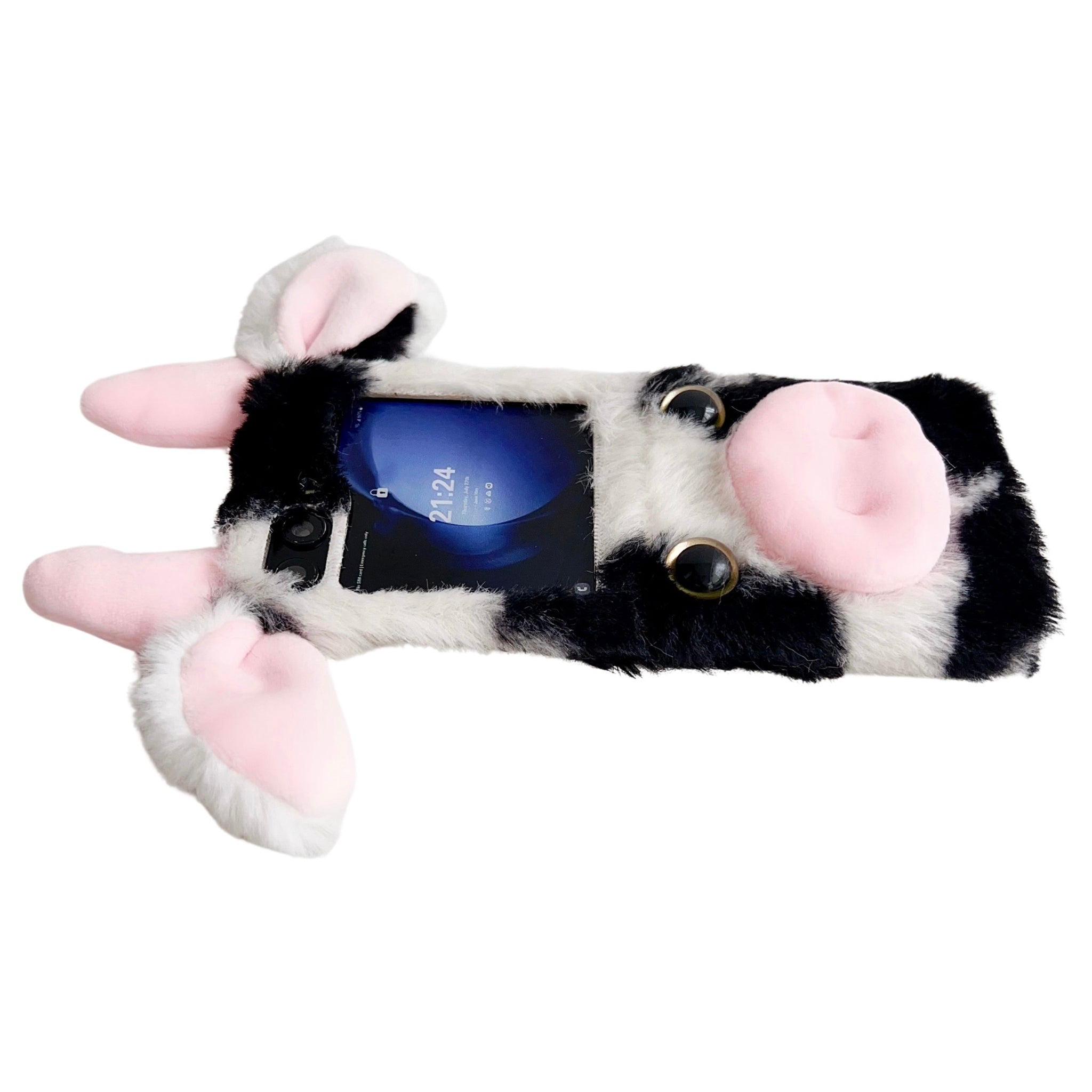 Acrylic Folding Phone Case for Samsung Galaxy Z Flip6 5G Fluffy Cows Ear Cover - Red