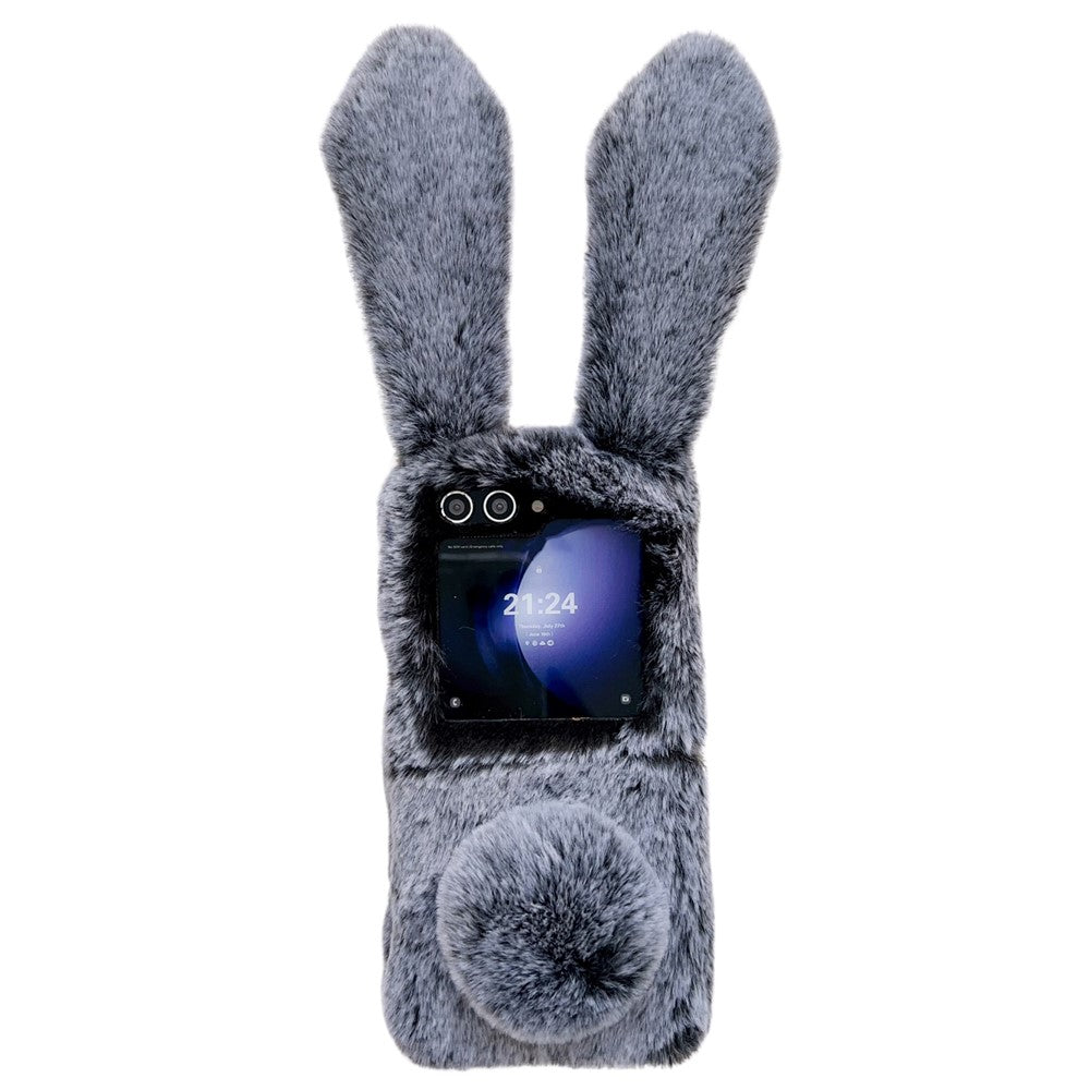 Folding Phone Case for Samsung Galaxy Z Flip7 FE 5G / Z Flip6 5G Fluffy Rabbit Ears Acrylic Cover - Blue