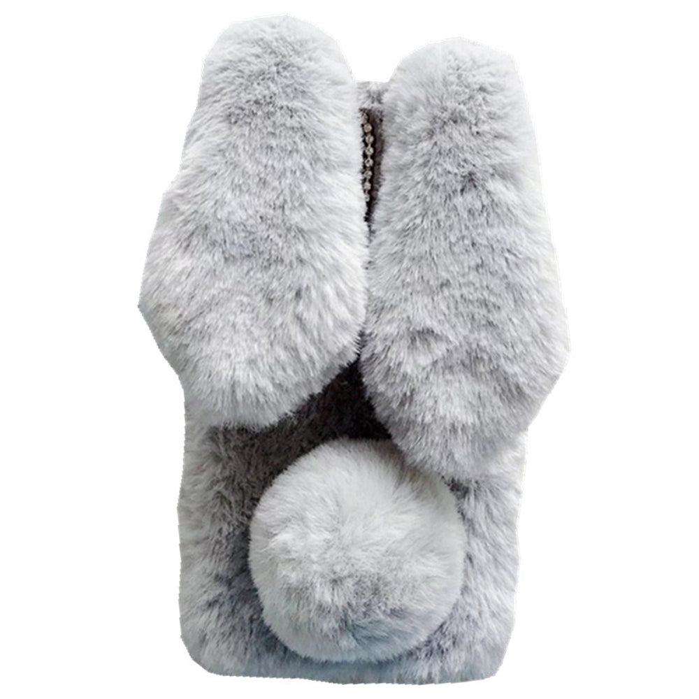 Folding Phone Case for Samsung Galaxy Z Flip6 5G Fluffy Rabbit Ears Acrylic Cover - Grey