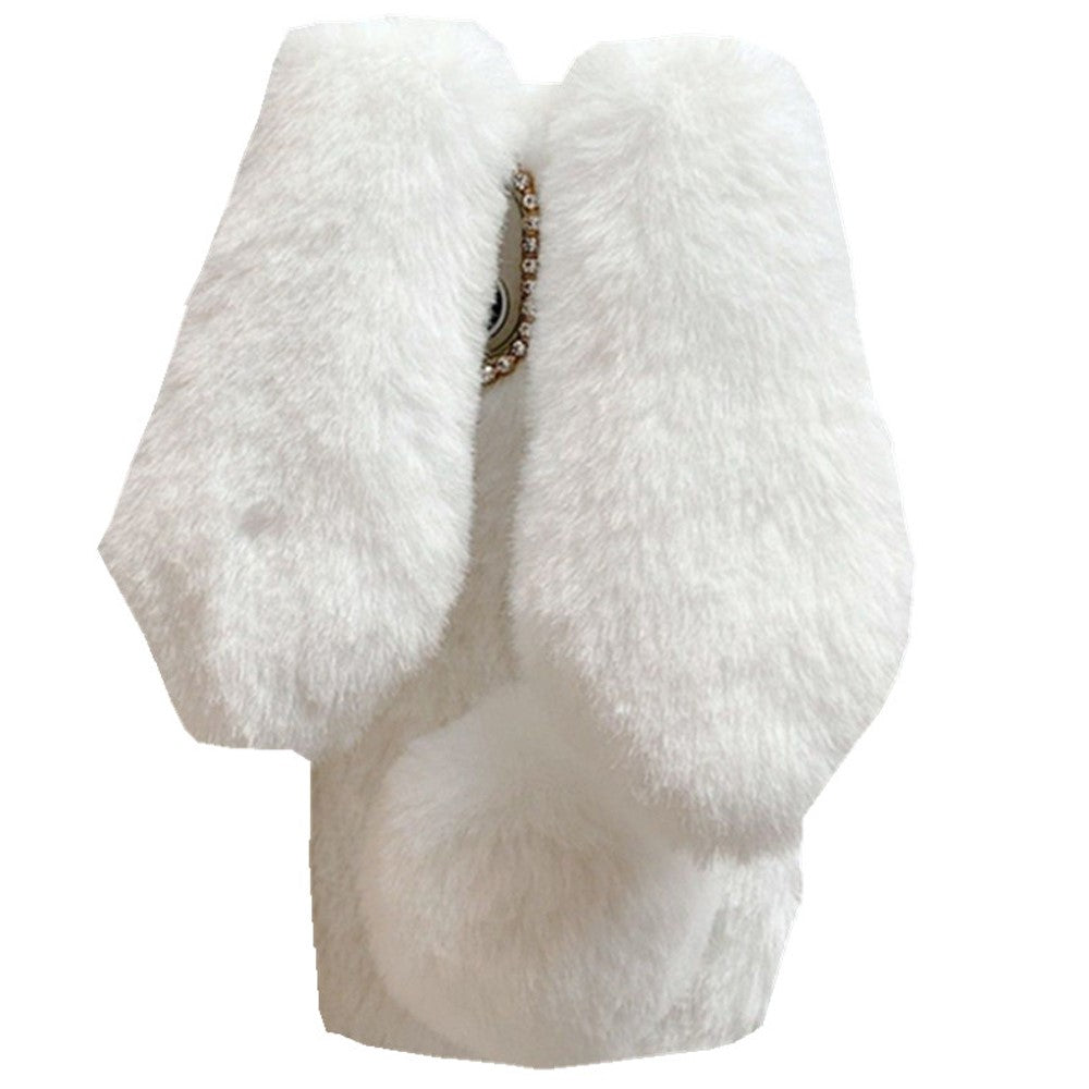 Folding Phone Case for Samsung Galaxy Z Flip7 FE 5G / Z Flip6 5G Fluffy Rabbit Ears Acrylic Cover - White