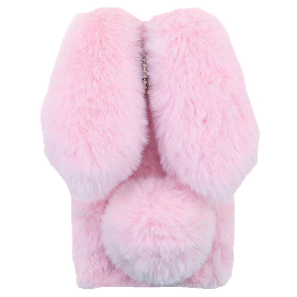 Folding Phone Case for Samsung Galaxy Z Flip6 5G Fluffy Rabbit Ears Acrylic Cover - Pink