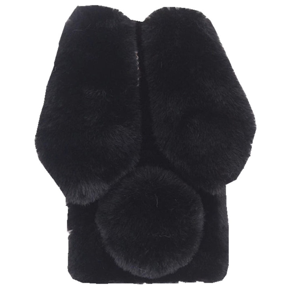 Folding Phone Case for Samsung Galaxy Z Flip6 5G Fluffy Rabbit Ears Acrylic Cover - Black