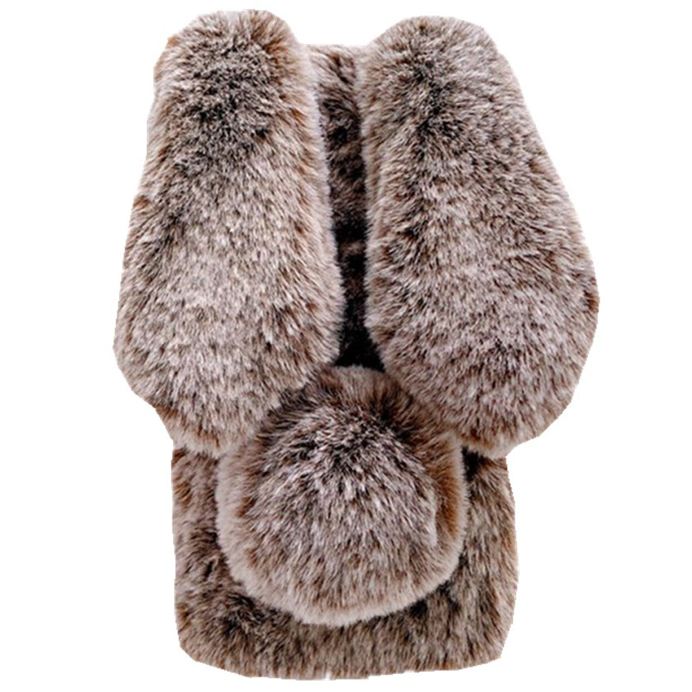 Folding Phone Case for Samsung Galaxy Z Flip6 5G Fluffy Rabbit Ears Acrylic Cover - Brown