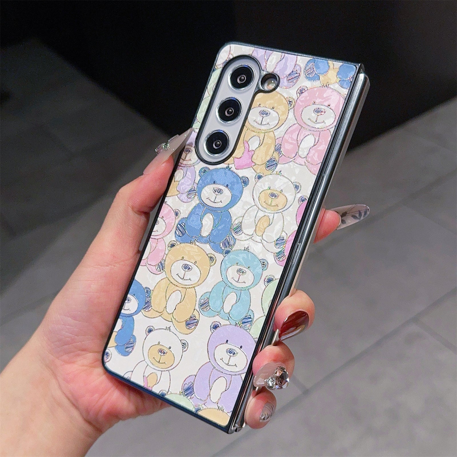 For Samsung Galaxy Z Fold6 5G Case Lacquered Pattern PU Leather PC Phone Cover - Bears