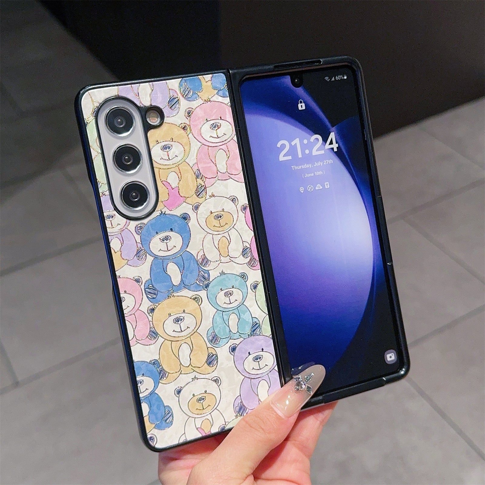 For Samsung Galaxy Z Fold6 5G Case Lacquered Pattern PU Leather PC Phone Cover - Bears