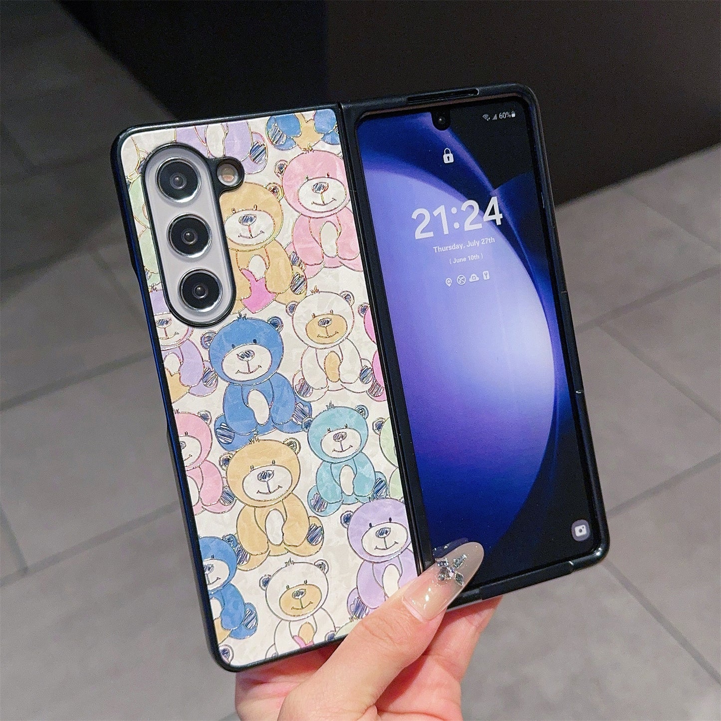 For Samsung Galaxy Z Fold6 5G Case Lacquered Pattern PU Leather PC Phone Cover - Bears