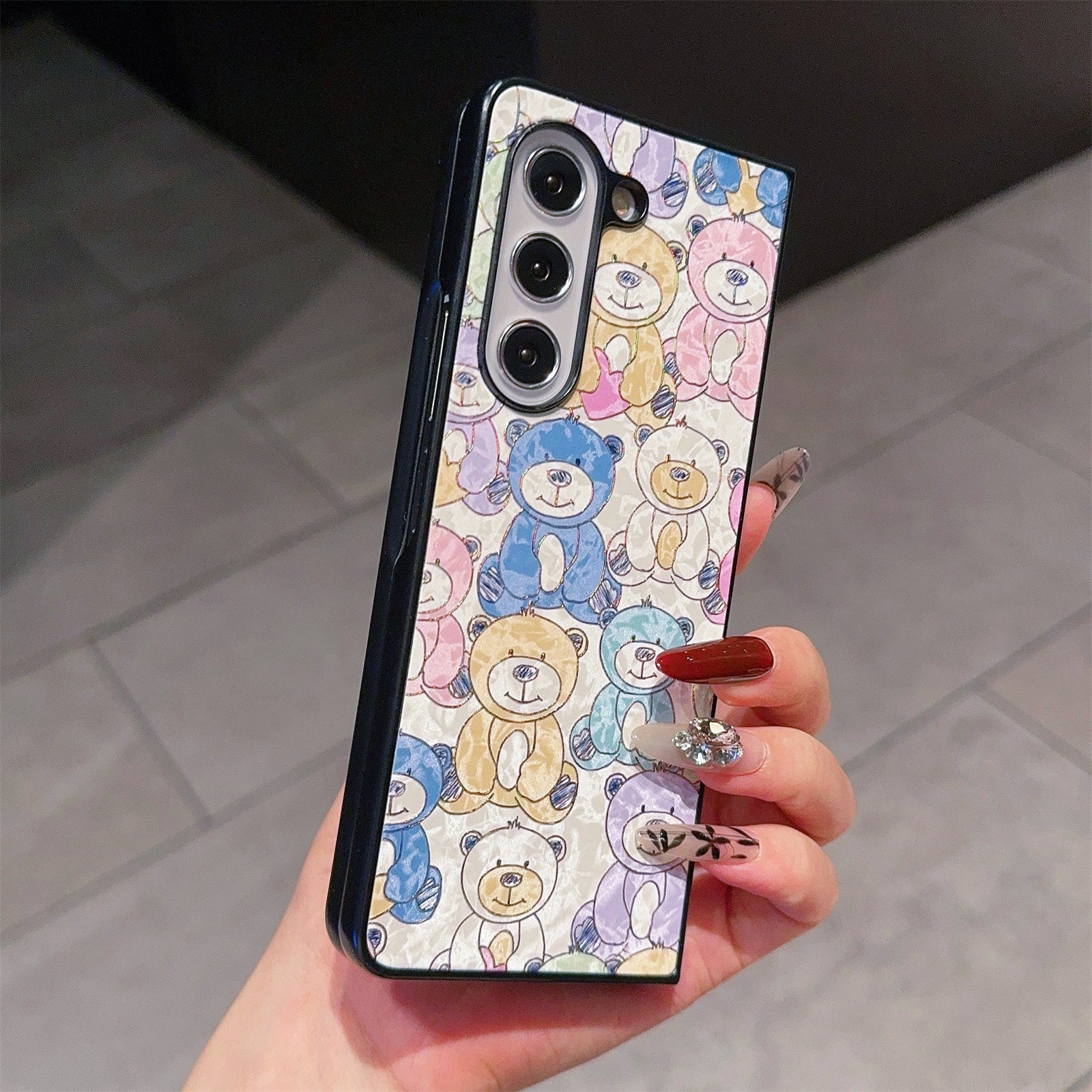 For Samsung Galaxy Z Fold6 5G Case Lacquered Pattern PU Leather PC Phone Cover - Bears