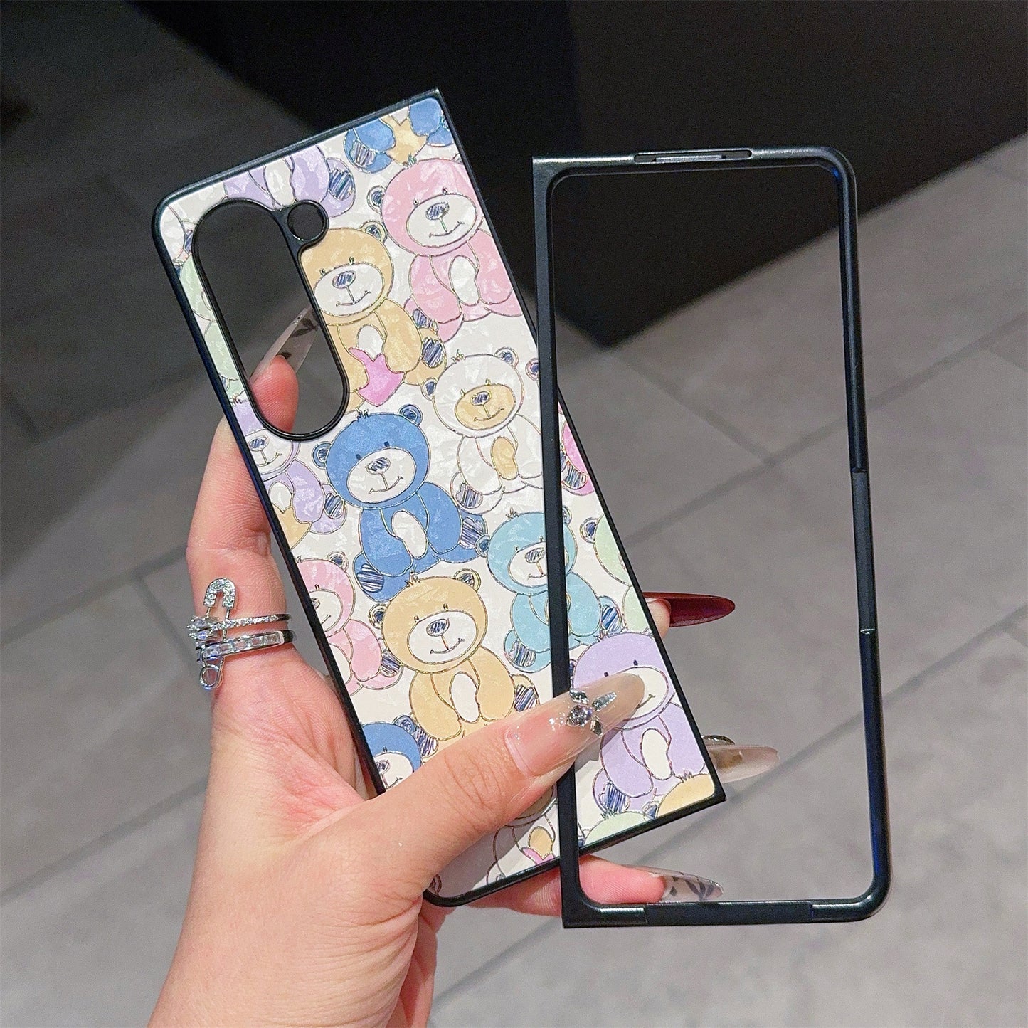For Samsung Galaxy Z Fold6 5G Case Lacquered Pattern PU Leather PC Phone Cover - Bears