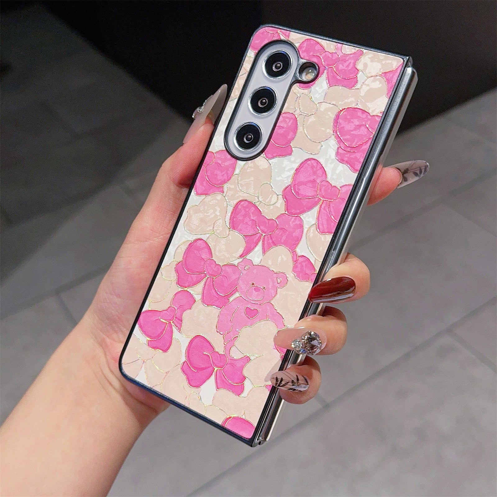 For Samsung Galaxy Z Fold6 5G Case Lacquered Pattern PU Leather PC Phone Cover - Bowknots