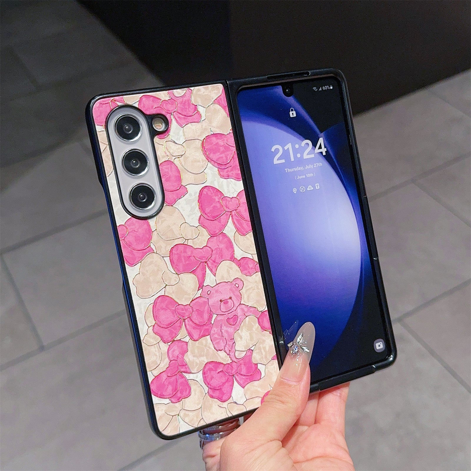For Samsung Galaxy Z Fold6 5G Case Lacquered Pattern PU Leather PC Phone Cover - Bowknots