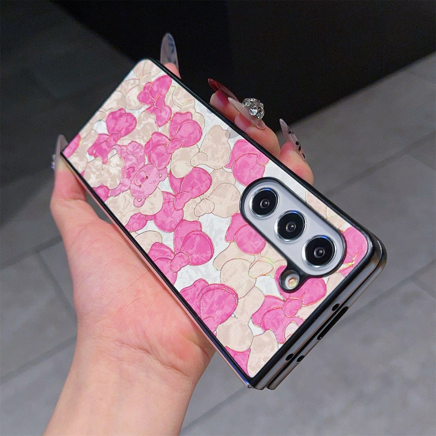 For Samsung Galaxy Z Fold6 5G Case Lacquered Pattern PU Leather PC Phone Cover - Bowknots