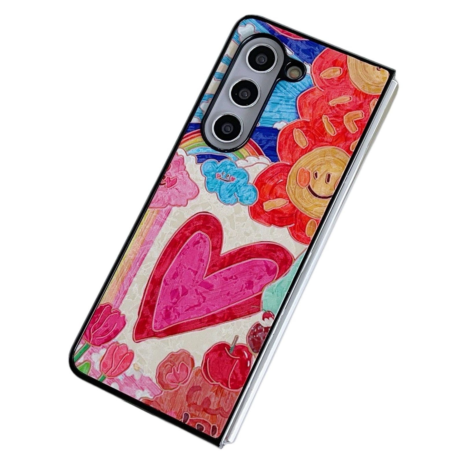 For Samsung Galaxy Z Fold6 5G Case Lacquered Pattern PU Leather PC Phone Cover - Big Heart