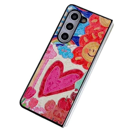 For Samsung Galaxy Z Fold6 5G Case Lacquered Pattern PU Leather PC Phone Cover - Big Heart