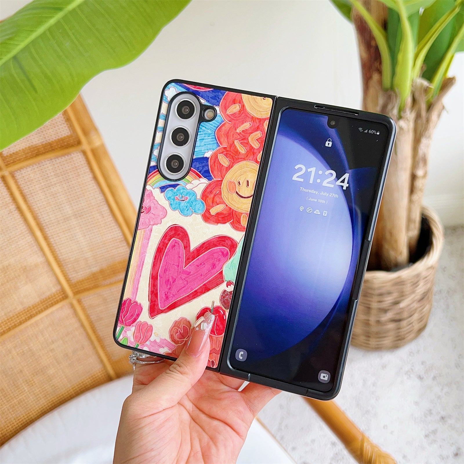 For Samsung Galaxy Z Fold6 5G Case Lacquered Pattern PU Leather PC Phone Cover - Big Heart