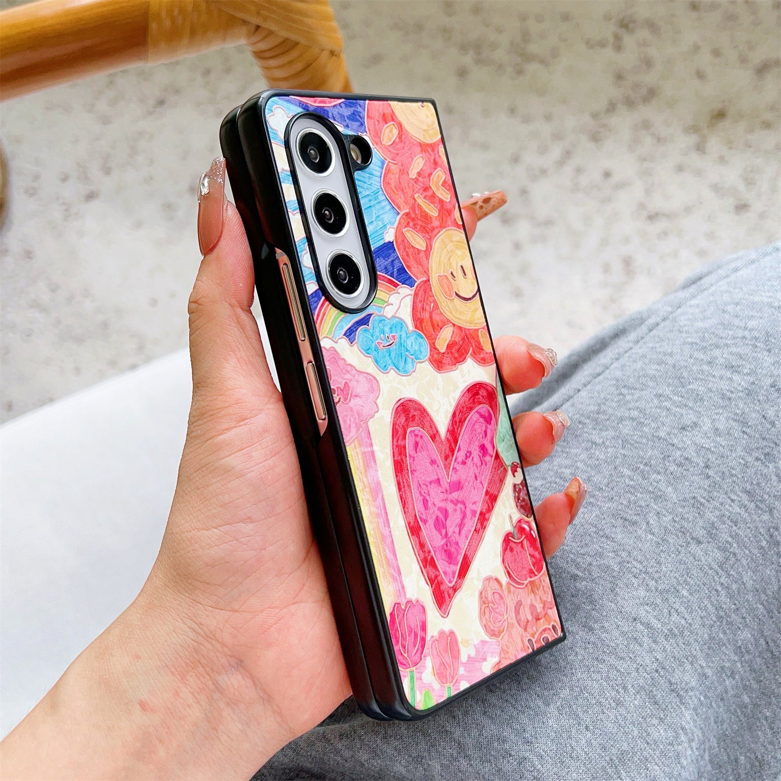 For Samsung Galaxy Z Fold6 5G Case Lacquered Pattern PU Leather PC Phone Cover - Big Heart