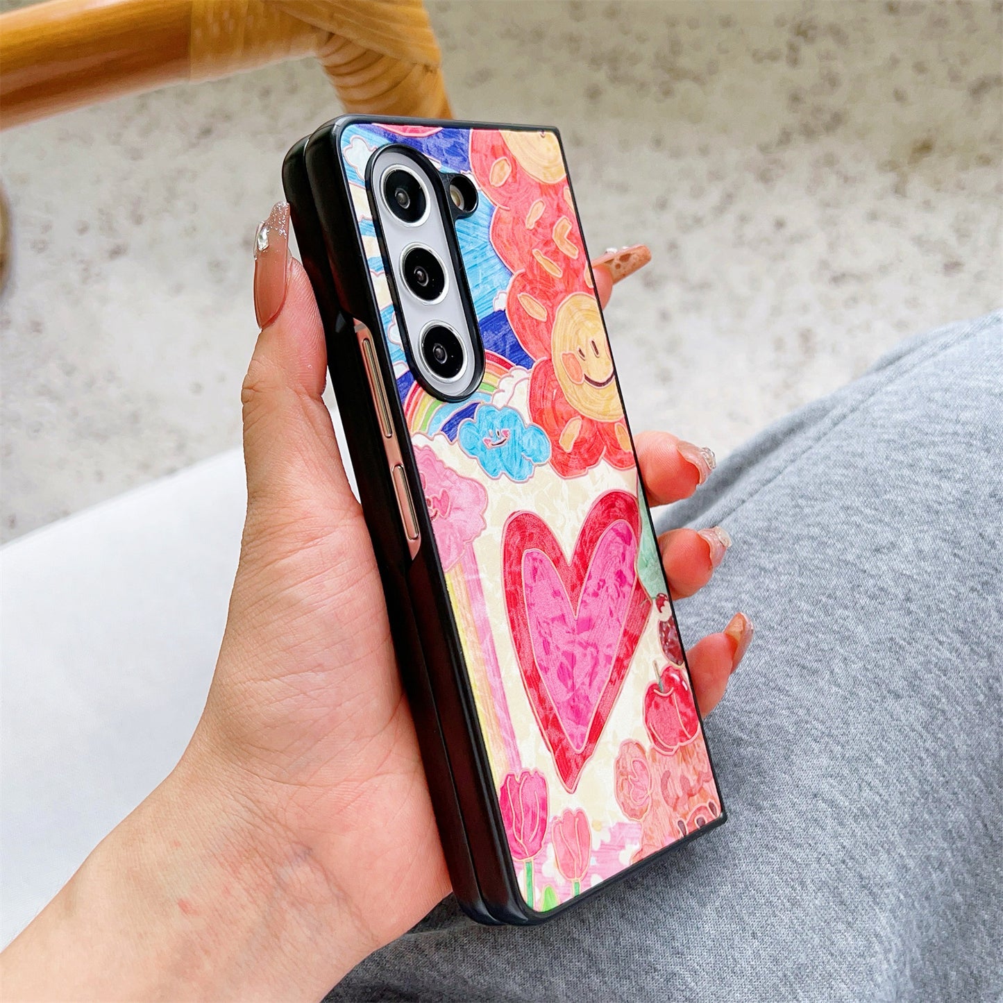 For Samsung Galaxy Z Fold6 5G Case Lacquered Pattern PU Leather PC Phone Cover - Big Heart