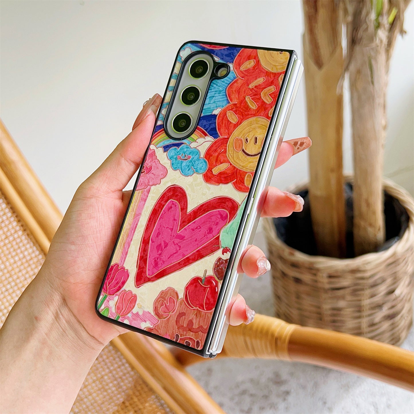 For Samsung Galaxy Z Fold6 5G Case Lacquered Pattern PU Leather PC Phone Cover - Big Heart