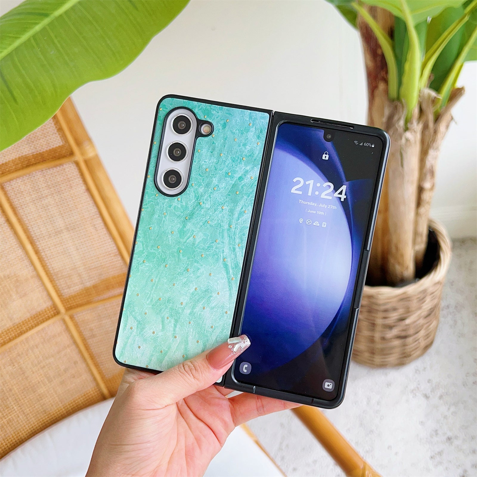 For Samsung Galaxy Z Fold6 5G Case Lacquered Pattern PU Leather PC Phone Cover - Bronzing Dots