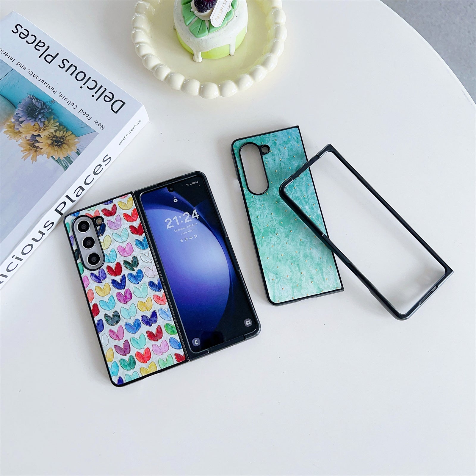 For Samsung Galaxy Z Fold6 5G Case Lacquered Pattern PU Leather PC Phone Cover - Bronzing Dots