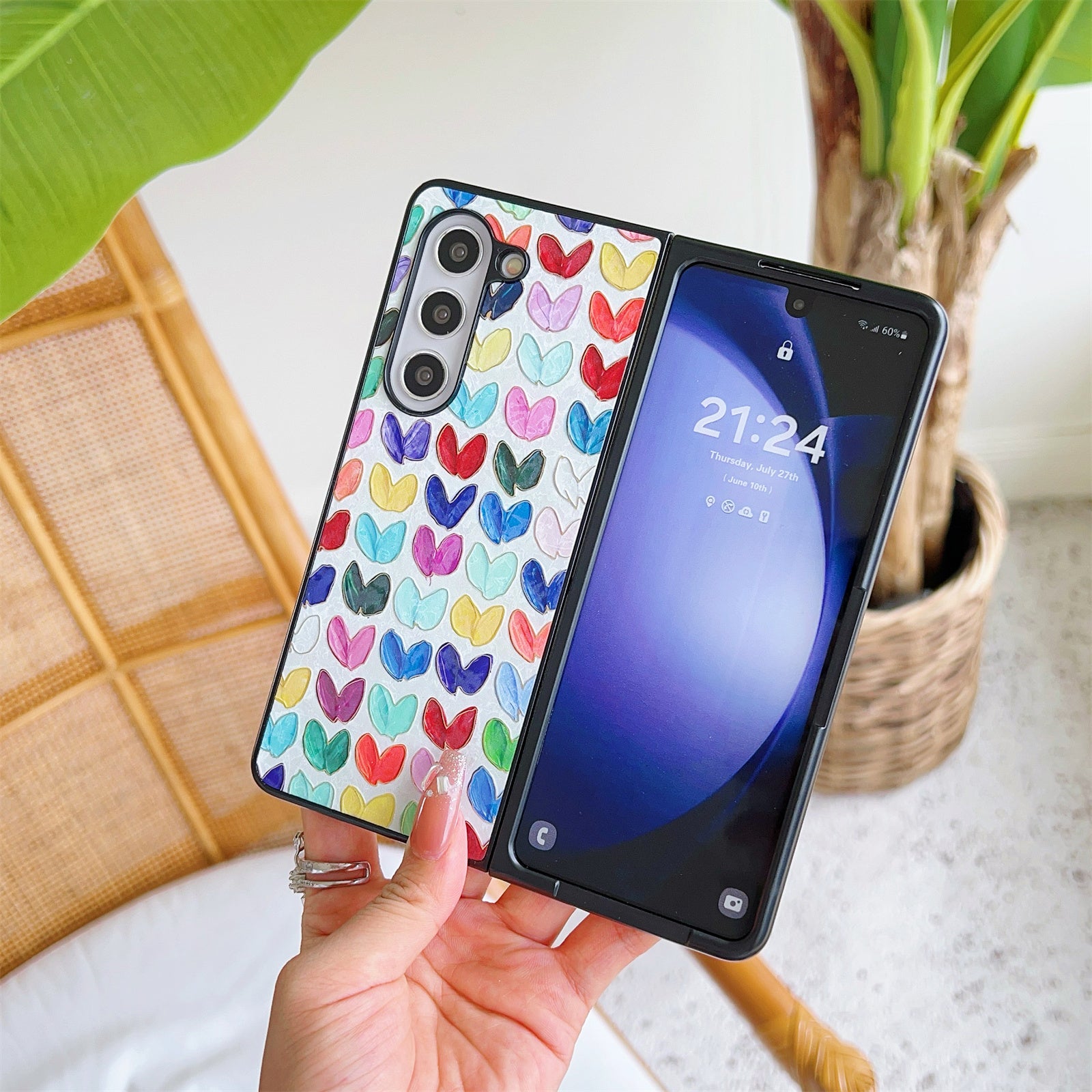 For Samsung Galaxy Z Fold6 5G Case Lacquered Pattern PU Leather PC Phone Cover - Multiple Hearts