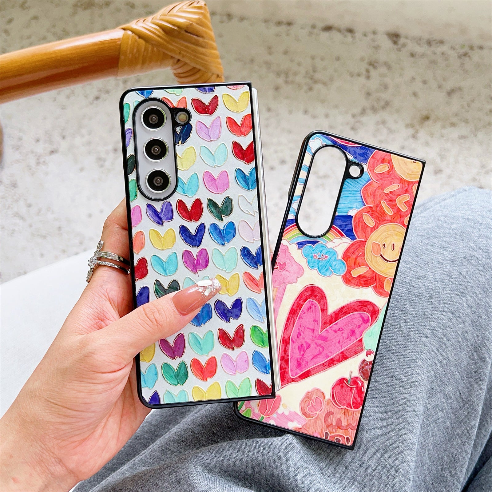 For Samsung Galaxy Z Fold6 5G Case Lacquered Pattern PU Leather PC Phone Cover - Multiple Hearts