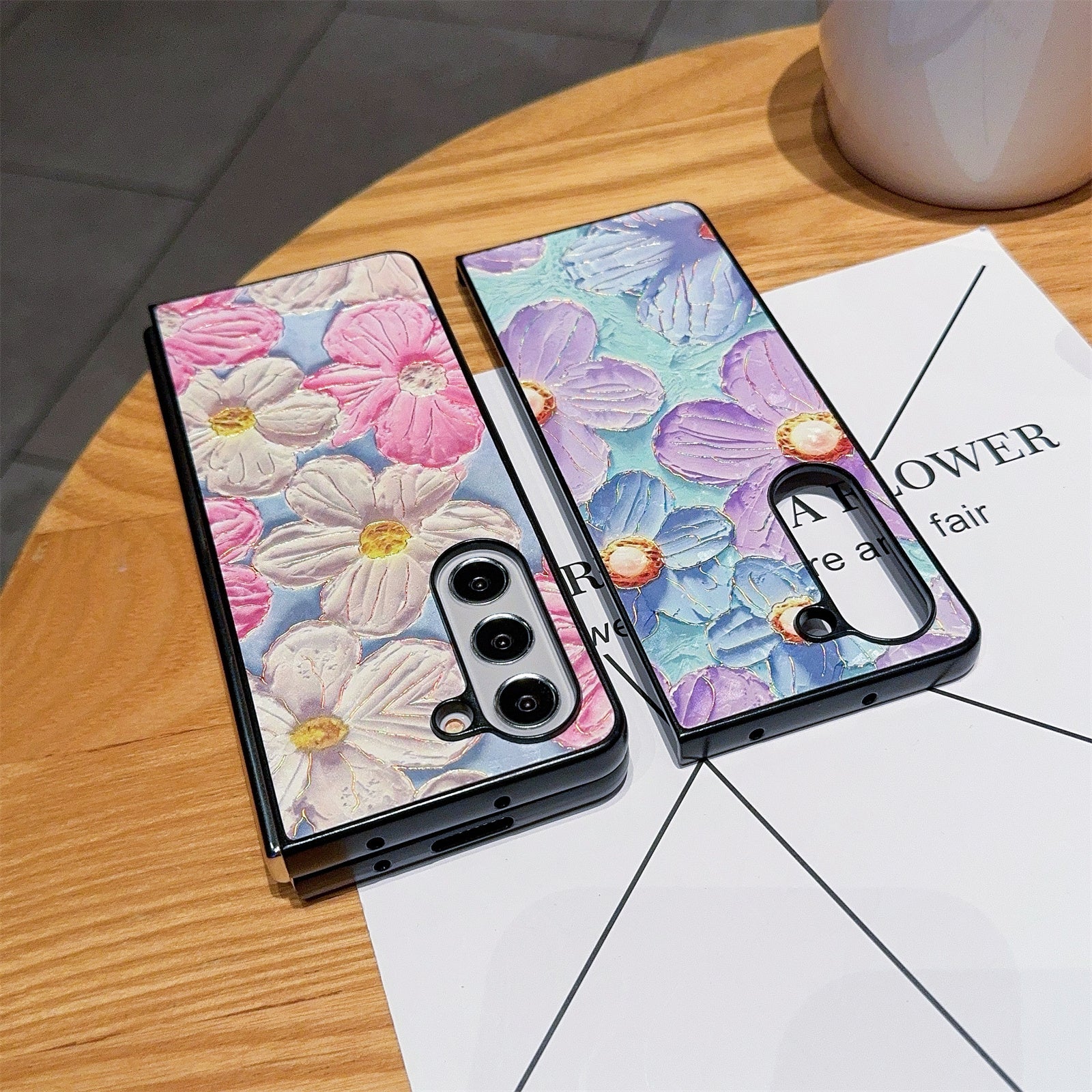 For Samsung Galaxy Z Fold6 5G Case Lacquered Pattern PU Leather PC Phone Cover - Blue Purple Flowers