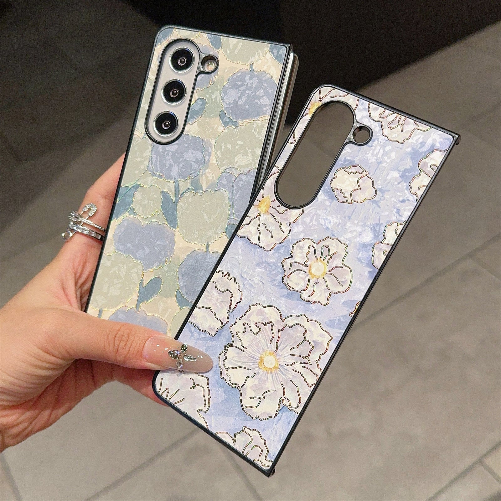 For Samsung Galaxy Z Fold6 5G Case Lacquered Pattern PU Leather PC Phone Cover - Flowers