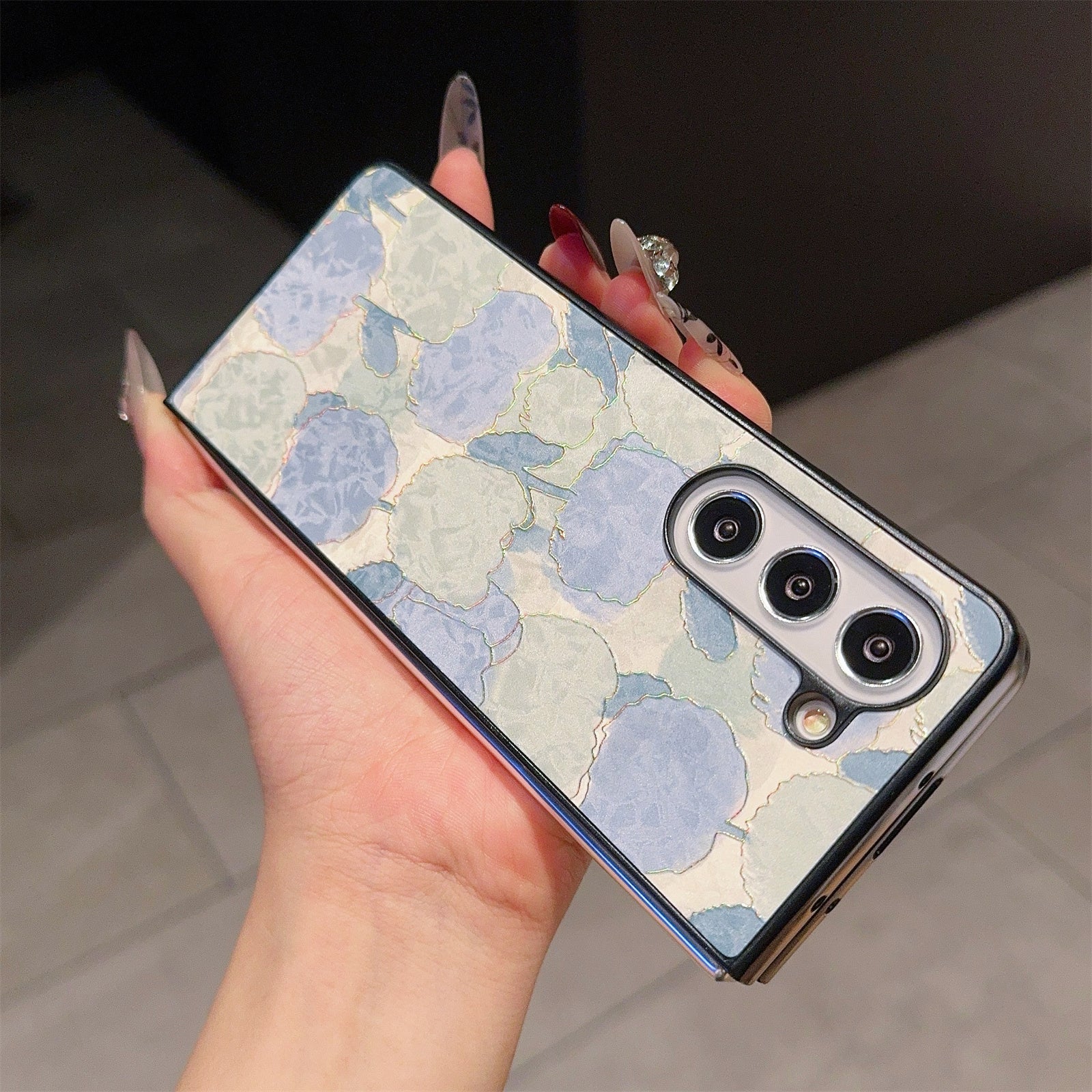 For Samsung Galaxy Z Fold6 5G Case Lacquered Pattern PU Leather PC Phone Cover - Tulips