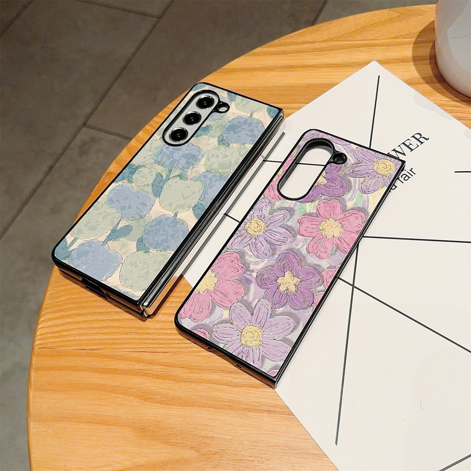 For Samsung Galaxy Z Fold6 5G Case Lacquered Pattern PU Leather PC Phone Cover - Tulips