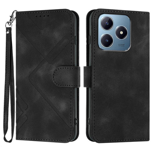 YX0040 For Realme C63 4G Case Leather Phone Cover Geometry Pattern - Black