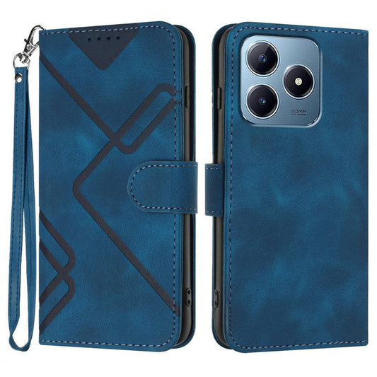 YX0040 For Realme C63 4G Case Leather Phone Cover Geometry Pattern - Sapphire