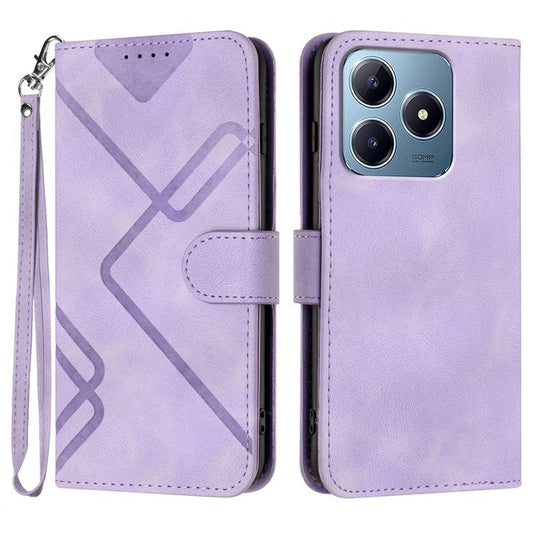 YX0040 For Realme C63 4G Case Leather Phone Cover Geometry Pattern - Light Purple