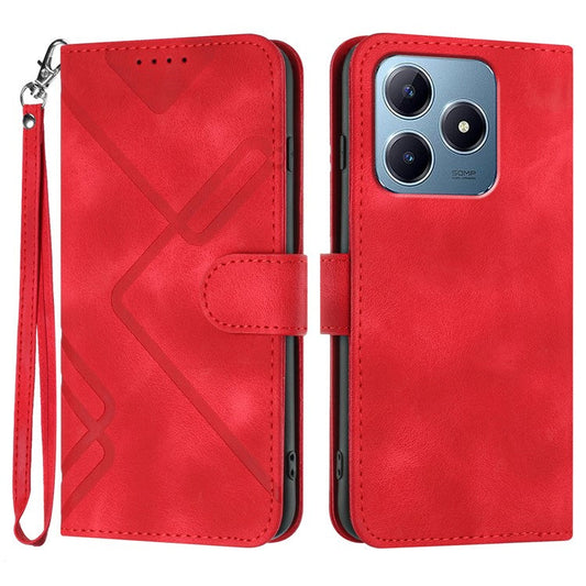 YX0040 For Realme C63 4G Case Leather Phone Cover Geometry Pattern - Red