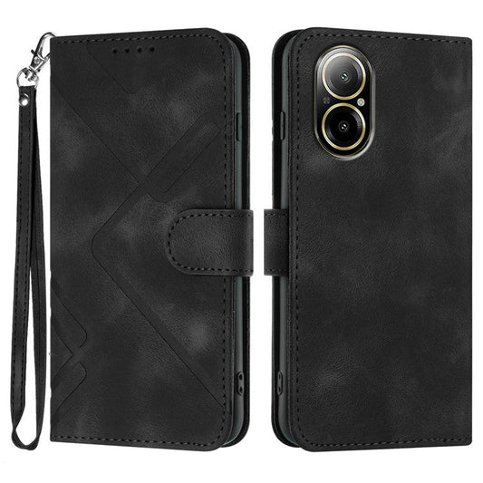 YX0040 For Realme C67 4G Case Wallet Stand PU Leather Geometry Phone Cover - Black