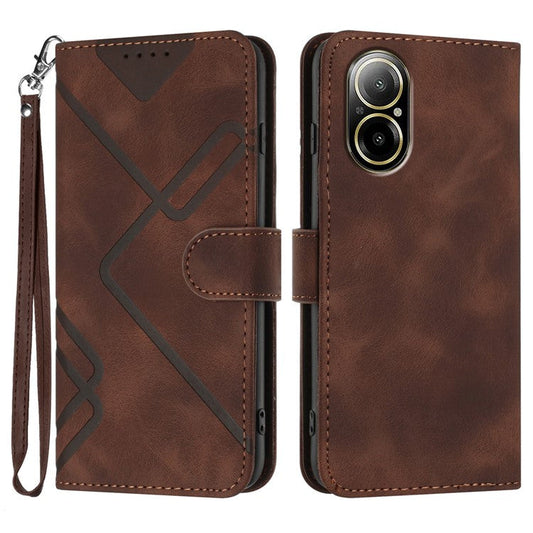YX0040 For Realme C67 4G Case Wallet Stand PU Leather Geometry Phone Cover - Coffee