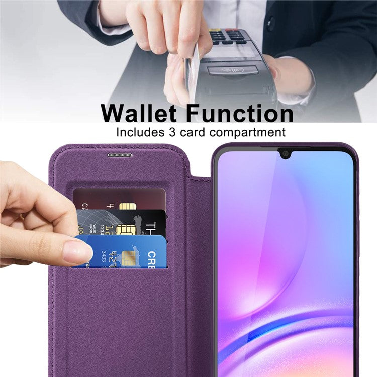 For Samsung Galaxy A05 4G Magnetic Case RFID Blocking Card Holder PU Leather Phone Cover - Purple