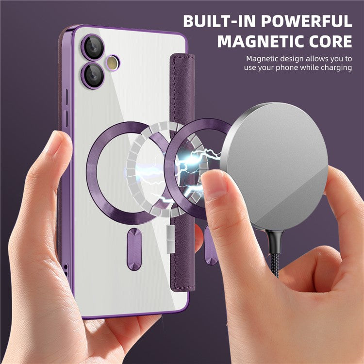 For Samsung Galaxy A05 4G Magnetic Case RFID Blocking Card Holder PU Leather Phone Cover - Purple